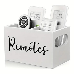 Remote <b>Control</b> <b>Holder</b> Box With Partitions White And Black Desktop Storage Organizer For Living Room Coffee Table Use - Product Image 4