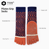Chaussettes de Pilates en coton à cinq doigts, antidérapantes avec semelle en silicone, respirantes, logo personnalisé pour le yoga, la barre, le reformer, le studio, OEM ODM
