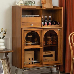 Vintage Style <b>Sideboard</b> Solid Wood Glass Door <b>Storage</b> Cabinet Multifunction Living Room Dining Room Cabinet - Product Image 1