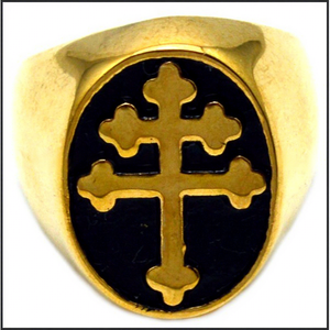 Stainless Steel Gold <strong>Gothic</strong> Style Embossed Oval Signet Men's Religion Double Cross French Lorraine Cross Eco-friendly <strong>Ring</strong> - Product Image 1