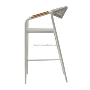 Taburete de Bar Blanco Tejido, Diseño Contemporáneo con Cuerda, Asiento para Exteriores, para Hogar y Bistro - Product Image 5