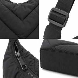 Sac fourre-tout matelassé noir en PU pour femme avec fermeture éclair et chaînes, grande capacité, imperméable, décontracté, pour le shopping et les voyages - Product Image 4