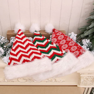 Chapeau de Père Noël, chapeau de Père Noël pour adulte, chapeau de Père Noël haut de gamme en laine tricotée longue et pelucheuse à rayures avec de grands pompons, couvre-chef. - Product Image 4