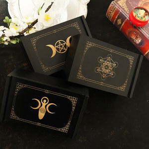 Caja de Almacenamiento de Cartas de <span class=keywords><strong>Tarot</strong></span> de Madera con Diseño Pintado, Soporte Multifuncional para Cartas Estándar - Product Image 1