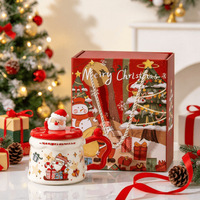 Ensemble de tasses en céramique de Noël avec couvercle, tasse à café pour les fêtes, pour la maison, le bureau, les réceptions et les cadeaux saisonniers
