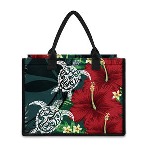 Bolsos de playa con estampado Tribal polinesio para mujer, flor de hibisco Hawaiano con <span class=keywords><strong>tatuaje</strong></span>, patrón de <span class=keywords><strong>tortuga</strong></span> marina, bolso de lona, bolsos de mano - Product Image 1
