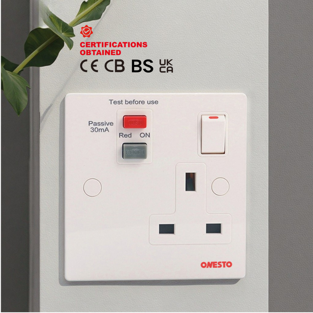 ONESTO Wall Sockets BS Standard 13A 10mA 30mA 250V RCD Switched Latched DP Socket