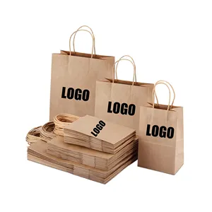 Изготовленный на заказ логотип на вынос для покупок коричневый бумажный пакет Премиум Эко крафт подарочная упаковка переработанные бумажные пакеты оптом