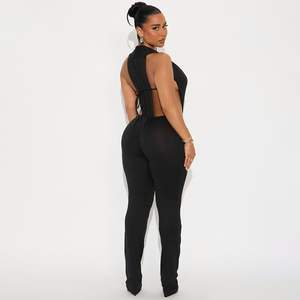 Conjunto de 2 Piezas Sexy Personalizado 2026 para Mujer, Body con Cuello en V Profundo, Pantalones de Cintura Baja, Atuendo de Club, Sin Mangas, Halter, Tejido de Punto, Primavera Verano - Product Image 2