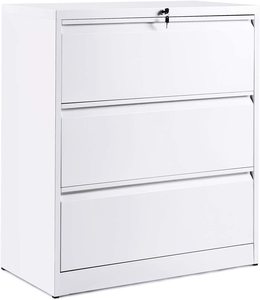Tủ Văn Phòng Bên Bằng Thép Có 3 Ngăn Kéo Và Khóa-Trắng - Product Image 1