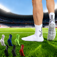 Chaussettes de sport pour hommes, respirantes, anti-transpiration, mi-mollet, antidérapantes, avec semelle en tissu éponge et points en silicone, pour le football