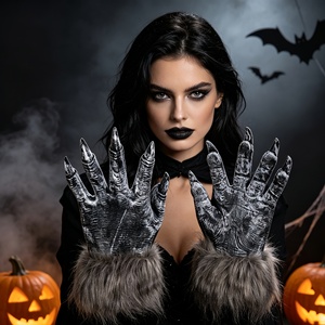 Accessoires de fête d'Halloween, costume de <span class=keywords><strong>loup</strong></span>-<span class=keywords><strong>garou</strong></span> gris, gants à griffes, décorations de fête - Product Image 2