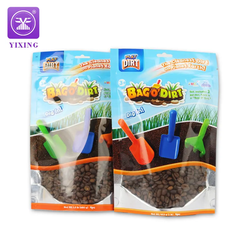Yixing Custom Aluminum Foil child toy Packaging Pouch Plastic Stand Up Pouches for kids dirt earth toy packaging