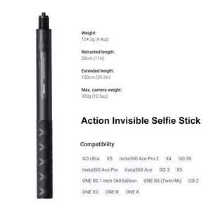 Série de bâtons à selfie Insta360, version en fibre de carbone, alliage d'aluminium pour X5 X4 X3 GO 3 Ultra RS ONE, accessoires pour caméra d'action sportive - Product Image 4