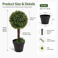 Plante artificielle en buis à boule unique, pot noir, feuillage vert bicolore, mini-arbuste en pot pour table, bureau, mariage, Noël
