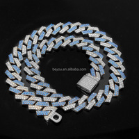 Collier en cristal bleu et blanc, collier chaîne cubaine, ensemble de bijoux haut de gamme