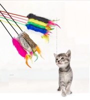Jouet interactif pour chat en gros, bâtonnet long en fourrure de lapin avec plume, écologique, en nylon et en plastique, fournitures pour animaux de compagnie