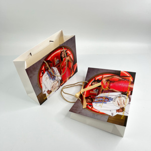 Custom Full Color Printed Paper Shopping Bags - Photo Printed <b>Wedding</b> Gift Bags with Gold Ribbon Bow & Rope Handles - Product Image 5