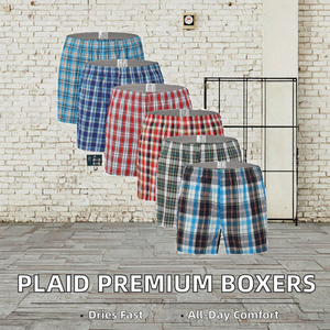 Boxers mi-hauts pour hommes en tissu tissé à carreaux Spandex/Coton, de qualité supérieure, séchage rapide - Product Image 2