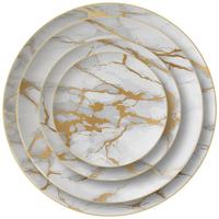 Ensemble d'assiettes en céramique marbrée à bord doré, vaisselle de luxe en porcelaine marbrée blanche et grise pour mariage, fête à domicile