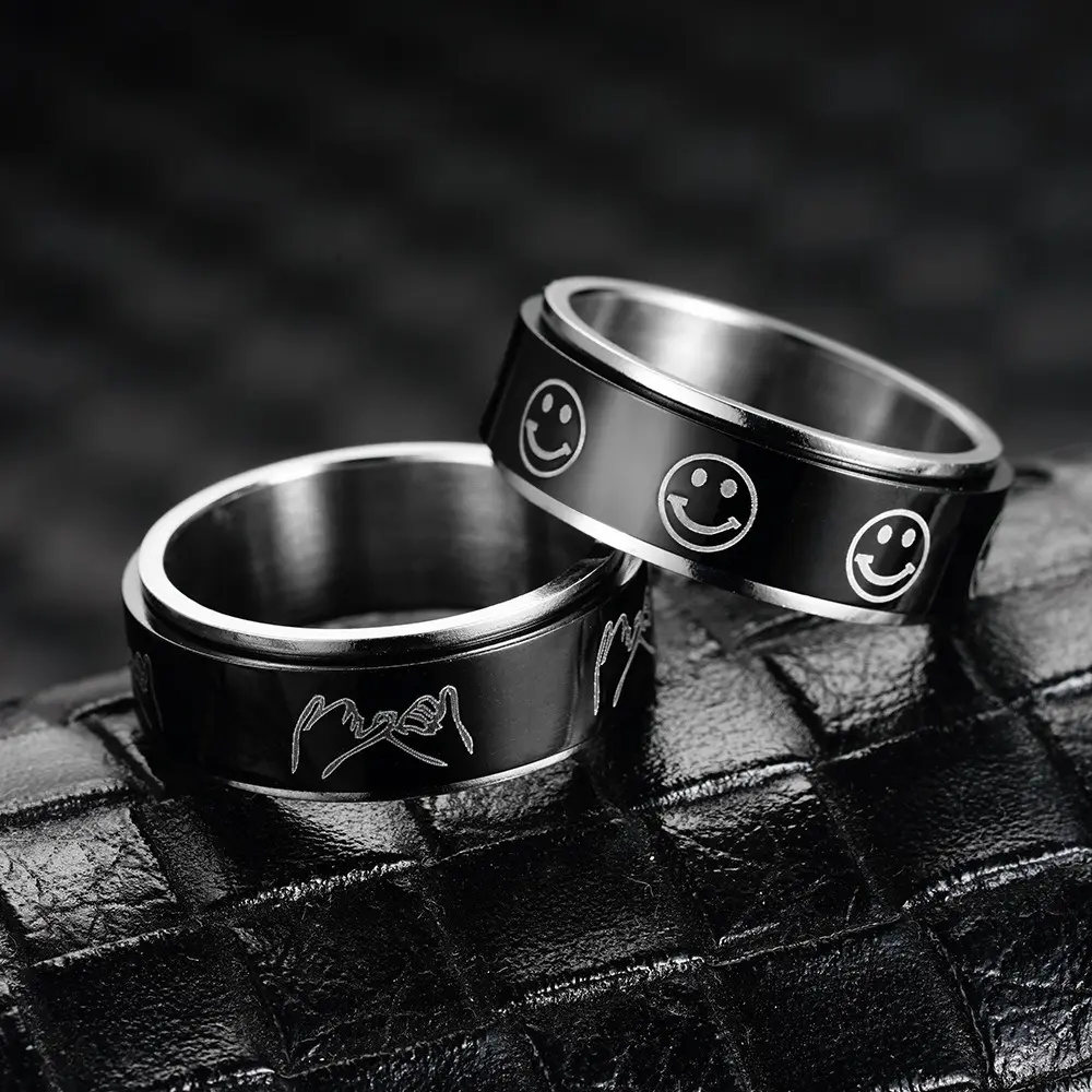 Roestvrij Staal Zwarte Plating Ring, Taiji Grafische Ontwerp Draaibare Ring
