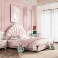 Lit double moderne style crème en cuir souple pour enfants, avec cadre en bois massif, inclinable et assemblé avec un meuble de rangement