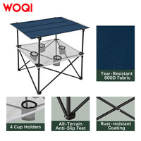 Table de camping pliable portable WOQI avec 4 porte-gobelets, table de pique-nique imperméable pour pique-nique, barbecue, plage, randonnée