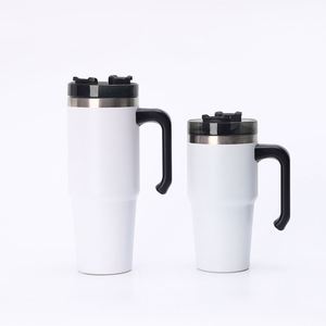 Mug de voyage isotherme en acier inoxydable 20oz 30oz avec poignée, couvercle, paille et base antidérapante, pour boissons chaudes et froides - Product Image 2