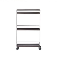 Chariot de rangement moderne en métal doré, 3 niveaux, chariot à roulettes avec 2 freins, vente en gros,