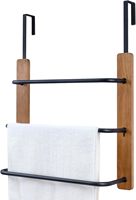 Porte-serviettes à 3 niveaux à suspendre sur la porte, en bois massif et métal noir mat, pour salle de bain