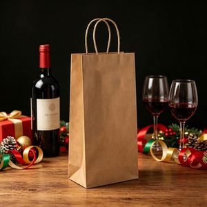 Custom logo Wine Paper <b>Bags</b> with Handles Brown Kraft Wine <b>Gift</b> <b>Bags</b> Bulk Brown Paper Wine <b>Bags</b> with Handles - Product Image 4