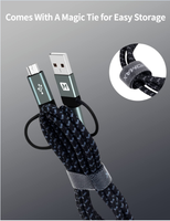 Câble de charge USB multiple 3 A, câble de charge rapide 4 en 1 avec adaptateur de port double téléphone/type C/micro USB