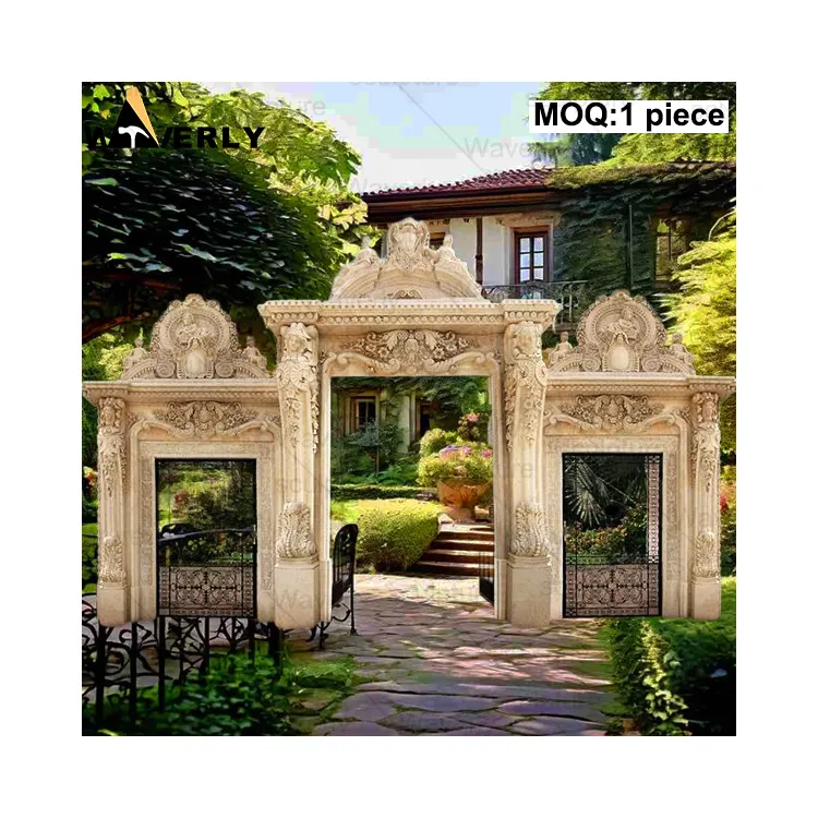 Waverly açık bahçe dış dekorasyon büyük lüks antika doğal taş oyma mermer ana kapı kapı çerçeve tasarımı