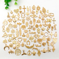 Ensemble de breloques et de pendentifs en alliage KC en gros, 100 pièces, formes variées, fournitures de fabrication de bijoux DIY pour collier, bracelet, artisanat