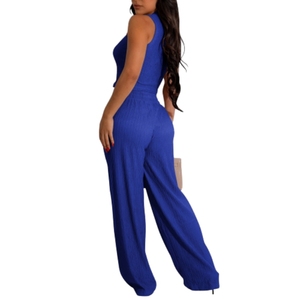 Conjunto de Dos Piezas para Mujer, Verano, Estilo Casual, Halter, Alta Elasticidad, Chaleco sin Mangas, Pantalones Largos Plisados, a la Moda - Product Image 4