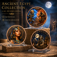 1 ons Koin Tembaga Murni .999 Koin Mesir Kuno 3D Relief Tinggi dengan Lapisan Cat UV untuk Kolektor Koin Anubis Koin Sphinx