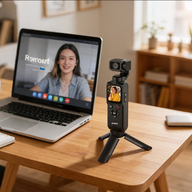 Ausek Factory Auto Rotation Lens Face Tracking Handheld Camera UHD 4K WiFi 1.7 Inch Touch Screen Pocket Digital Vlogging Camera