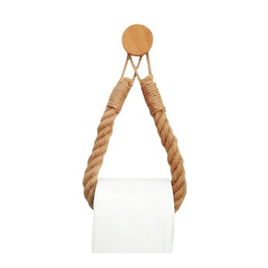 Porte-<span class=keywords><strong>papier</strong></span> <span class=keywords><strong>toilette</strong></span> en bois massif tressé avec <span class=keywords><strong>corde</strong></span> en chanvre et coton, design moderne et simple, fixation murale sans perçage - Product Image 1