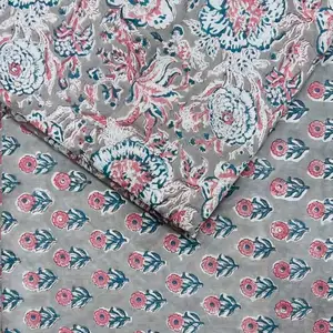 Hand Block Printed 100% Cotton Pure Cotton Fabric Floral Geometric Fabric By The Yard At Factory Rate Supplier H-30