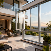 Marco de aleación de aluminio impermeable Sistema de apertura hacia adentro Ventana de vidrio aislado para ventanas de Casa de Villa