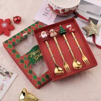 Coffret cadeau de Noël, ensemble de couverts, thème Père Noël en dessin animé, cuillères à café, fourchettes. Cadeaux de fête de Noël idéaux pour les réunions de famille.