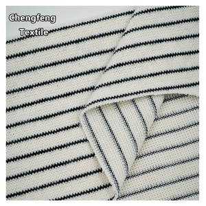 A9768 # 条纹罗纹拉丝针织柔软涤纶氨纶混纺纬纱面料，适用于女式家居服和睡衣连衣裙套装 - Product Image 3