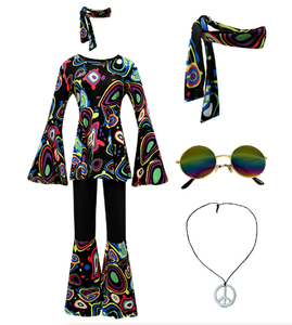 Costume <span class=keywords><strong>disco</strong></span> des années 70 pour femmes, 3 pièces, ensemble de vêtements imprimés <span class=keywords><strong>hippie</strong></span> des années 80, bandeau, déguisement rétro <span class=keywords><strong>disco</strong></span> pour fête d'Halloween - Product Image 5