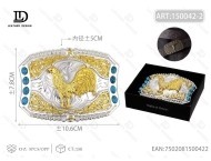 Fibbia per cintura grande in argento e oro da 5,0 cm placcata con pietre turchesi stile western - Product Image 1