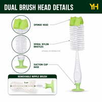 Brosse de nettoyage 2-en-1 personnalisée pour bouteilles d'eau avec embout éponge détachable et base à ventouse pour biberons et gobelets – Vente en gros