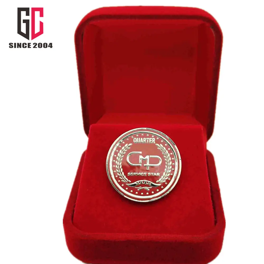12 Years Factory custom gold metal lapel pin with red velvet box