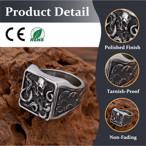 Anello da Uomo OEM in Acciaio Inossidabile Stile Retrò Classico con Teschio di Polpo Rosa, Vintage e di Tendenza, con Faccia di Fantasma - Product Image 1