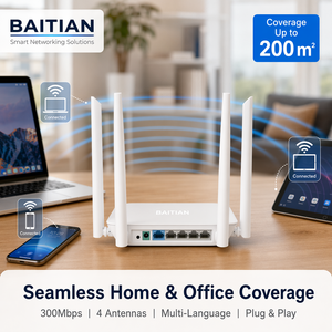 Router Wireless BATIAN BT-F6 300Mbps Wi-Fi 2.4G per Casa con 4 Porte LAN 	 4 Antenne / Alto Guadagno, Supporto OEM/ODM, Multilingue - Product Image 3