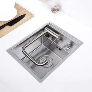Black Hidden Sink 304 Stainless Steel Handmade Concealed Kitchen Sink With Intelligent Flip Cover Lifting Faucet