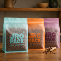 Sacs refermables en plastique transparent mat à fond plat, anti-odeur, imprimés numériquement, avec valve, pour emballage de café
